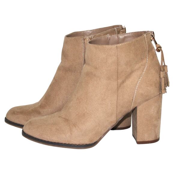 Taupe / Nude Block Heel Suede Booties Women's 9 - Picture 2 of 5